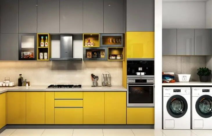 Yellow straight modular kitchen