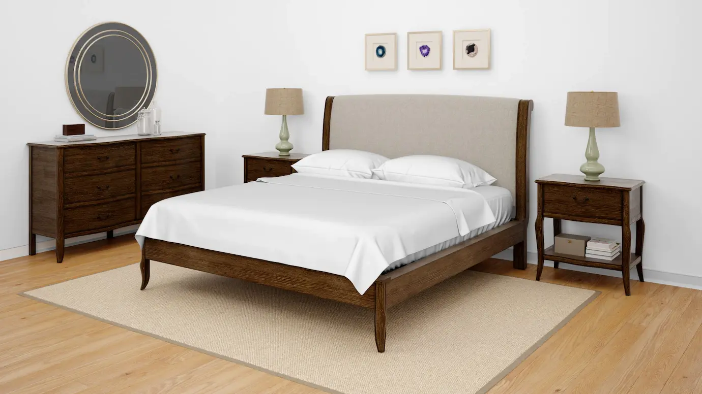 Luxury wooden bed in room